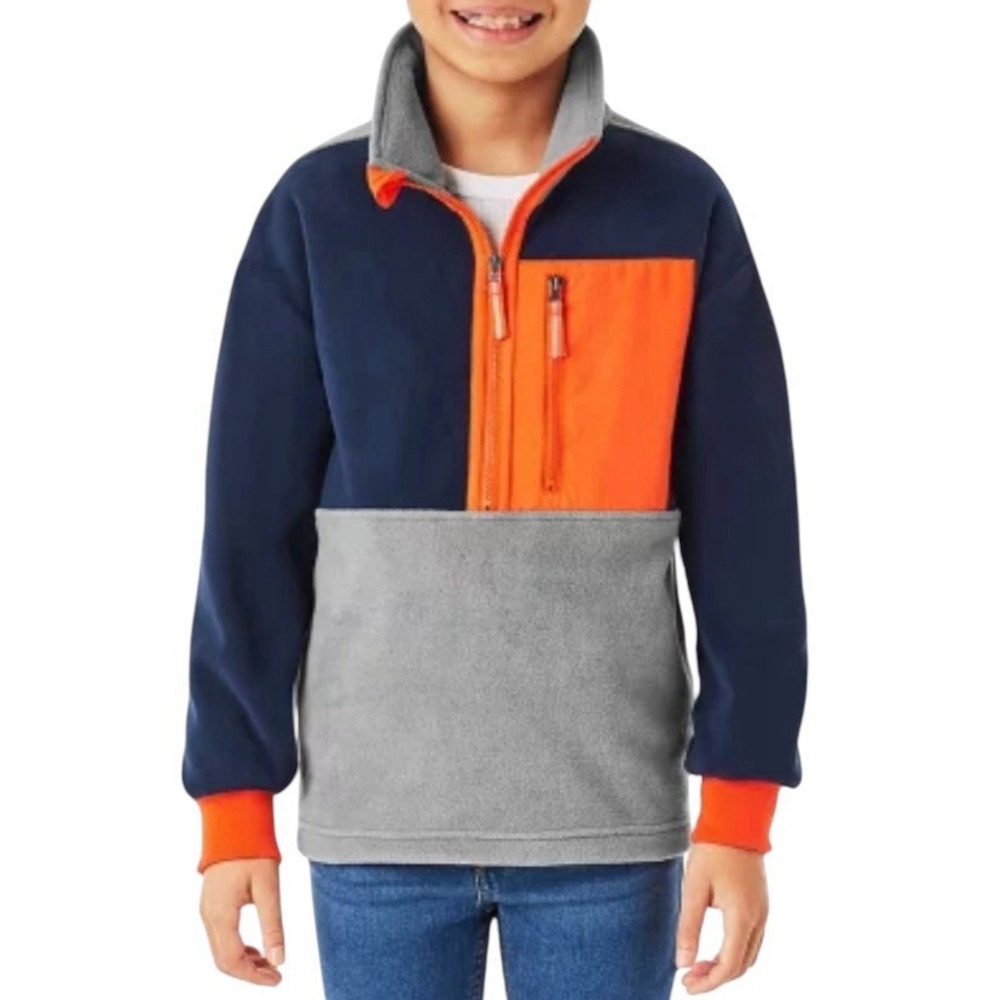 Member's Mark Half Zip Fleece Pullover Kids XS 4/5 Navy Orange New Colorblock